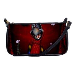 Funny, Cute Parrot With Butterflies Shoulder Clutch Bags by FantasyWorld7