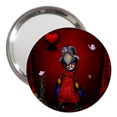 Funny, Cute Parrot With Butterflies 3  Handbag Mirrors by FantasyWorld7