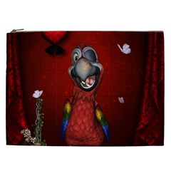 Funny, Cute Parrot With Butterflies Cosmetic Bag (xxl)  by FantasyWorld7