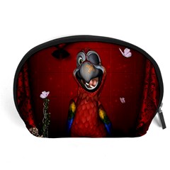 Funny, Cute Parrot With Butterflies Accessory Pouches (large)  by FantasyWorld7