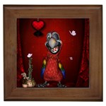 Funny, Cute Parrot With Butterflies Framed Tiles Front