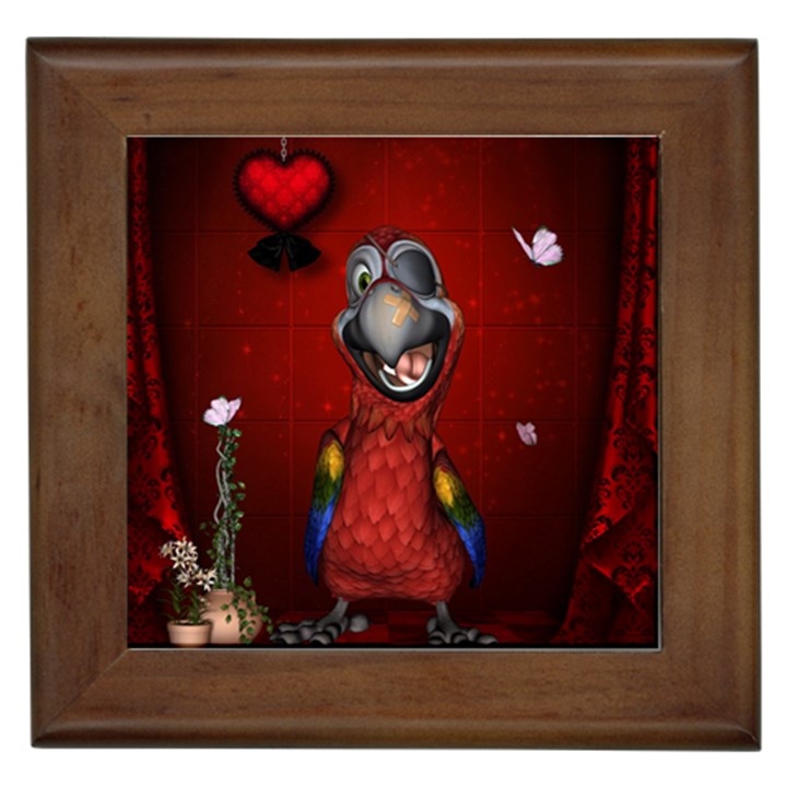 Funny, Cute Parrot With Butterflies Framed Tiles