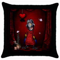 Funny, Cute Parrot With Butterflies Throw Pillow Case (black) by FantasyWorld7