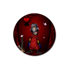 Funny, Cute Parrot With Butterflies Rubber Round Coaster (4 Pack)  by FantasyWorld7