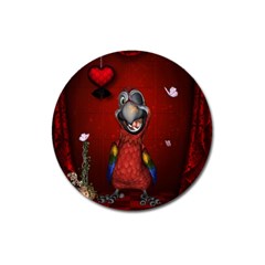 Funny, Cute Parrot With Butterflies Magnet 3  (round) by FantasyWorld7