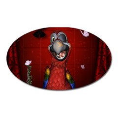 Funny, Cute Parrot With Butterflies Oval Magnet by FantasyWorld7