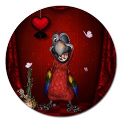 Funny, Cute Parrot With Butterflies Magnet 5  (round) by FantasyWorld7