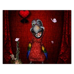 Funny, Cute Parrot With Butterflies Rectangular Jigsaw Puzzl by FantasyWorld7