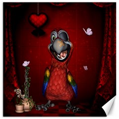 Funny, Cute Parrot With Butterflies Canvas 16  X 16   by FantasyWorld7