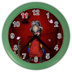 Funny, Cute Parrot With Butterflies Color Wall Clocks by FantasyWorld7