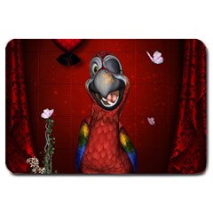 Funny, Cute Parrot With Butterflies Large Doormat  by FantasyWorld7