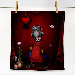 Funny, Cute Parrot With Butterflies Face Towel by FantasyWorld7