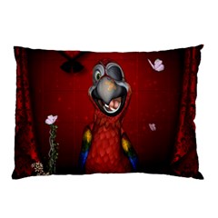 Funny, Cute Parrot With Butterflies Pillow Case by FantasyWorld7