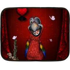 Funny, Cute Parrot With Butterflies Fleece Blanket (mini) by FantasyWorld7