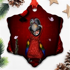 Funny, Cute Parrot With Butterflies Ornament (snowflake) by FantasyWorld7