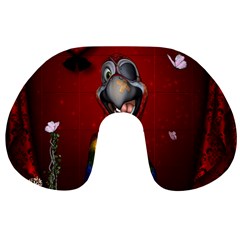 Funny, Cute Parrot With Butterflies Travel Neck Pillows by FantasyWorld7