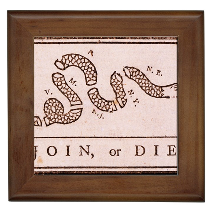 Original Design, Join or Die, Benjamin Franklin Political Cartoon Framed Tiles