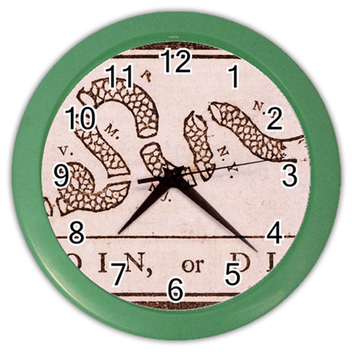 Original Design, Join or Die, Benjamin Franklin Political Cartoon Color Wall Clocks