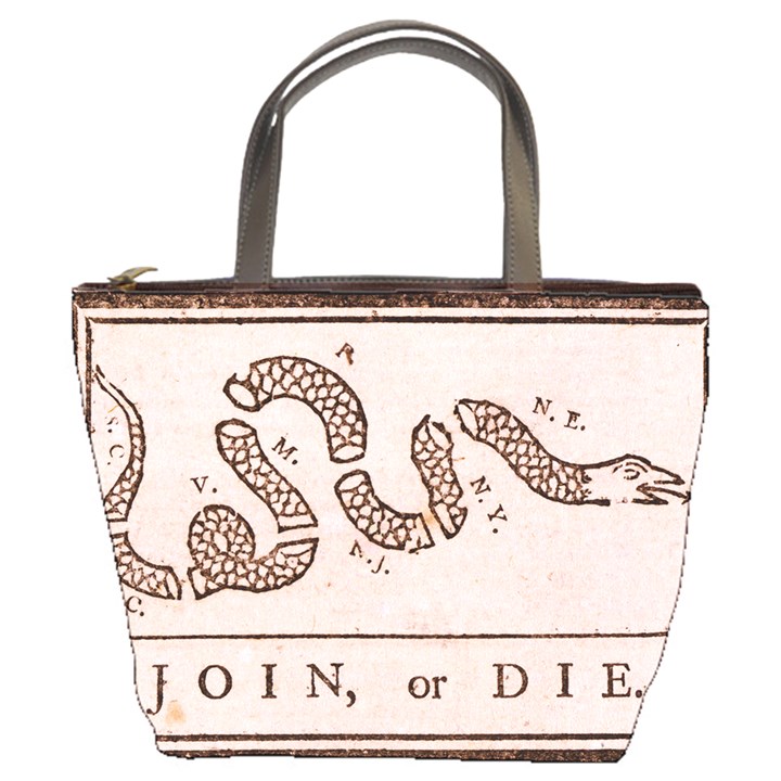 Original Design, Join or Die, Benjamin Franklin Political Cartoon Bucket Bags