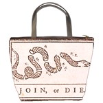 Original Design, Join or Die, Benjamin Franklin Political Cartoon Bucket Bags Back