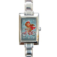 Girl On A Bike Rectangle Italian Charm Watch by chipolinka