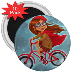 Girl On A Bike 3  Magnets (10 Pack) 