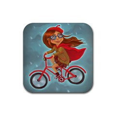 Girl On A Bike Rubber Coaster (square)  by chipolinka