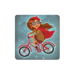 Girl On A Bike Square Magnet by chipolinka