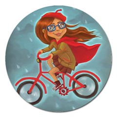 Girl On A Bike Magnet 5  (round) by chipolinka