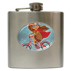 Girl On A Bike Hip Flask (6 Oz) by chipolinka