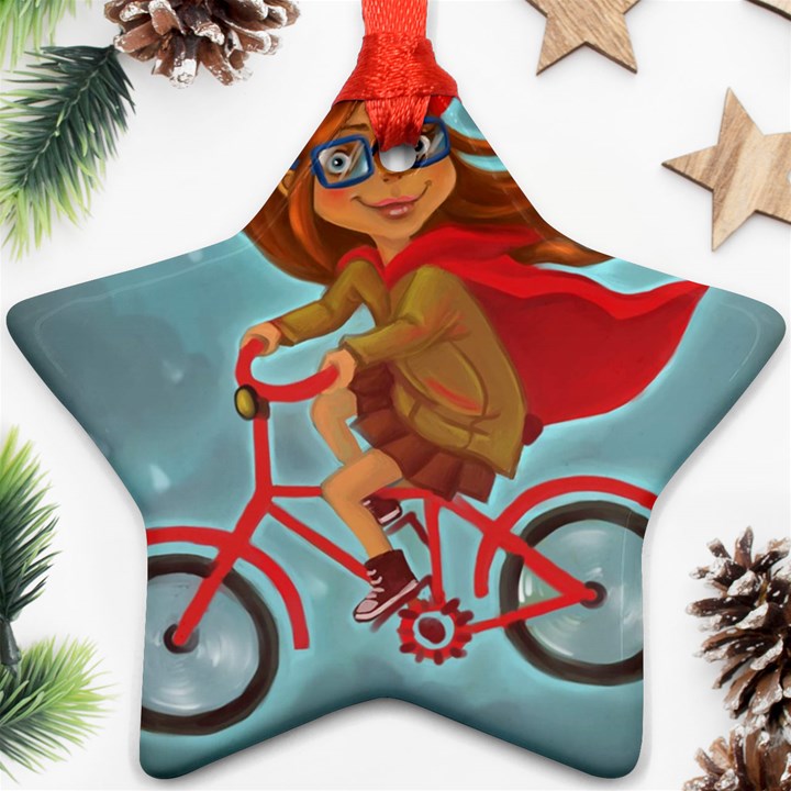 Girl on a bike Star Ornament (Two Sides)