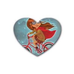 Girl On A Bike Heart Coaster (4 Pack)  by chipolinka