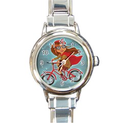 Girl On A Bike Round Italian Charm Watch by chipolinka