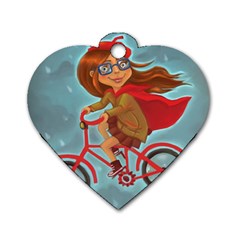 Girl On A Bike Dog Tag Heart (two Sides) by chipolinka