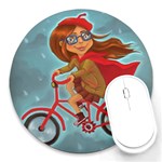 Girl on a bike Round Mousepads Front