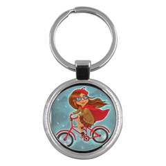 Girl On A Bike Key Chains (round) 