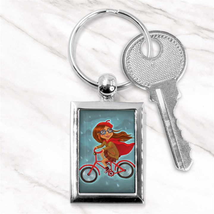 Girl on a bike Key Chains (Rectangle) 