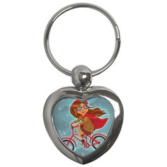 Girl On A Bike Key Chains (heart)  by chipolinka