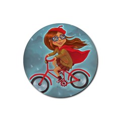 Girl On A Bike Rubber Round Coaster (4 Pack) 