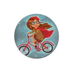 Girl On A Bike Magnet 3  (round) by chipolinka