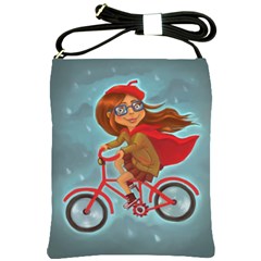 Girl On A Bike Shoulder Sling Bags by chipolinka