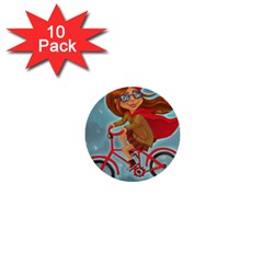 Girl On A Bike 1  Mini Buttons (10 Pack)  by chipolinka