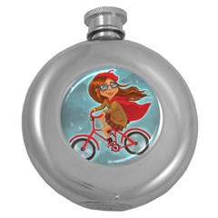 Girl On A Bike Round Hip Flask (5 Oz) by chipolinka