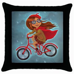 Girl On A Bike Throw Pillow Case (black)