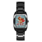 Girl on a bike Stainless Steel Barrel Watch Front