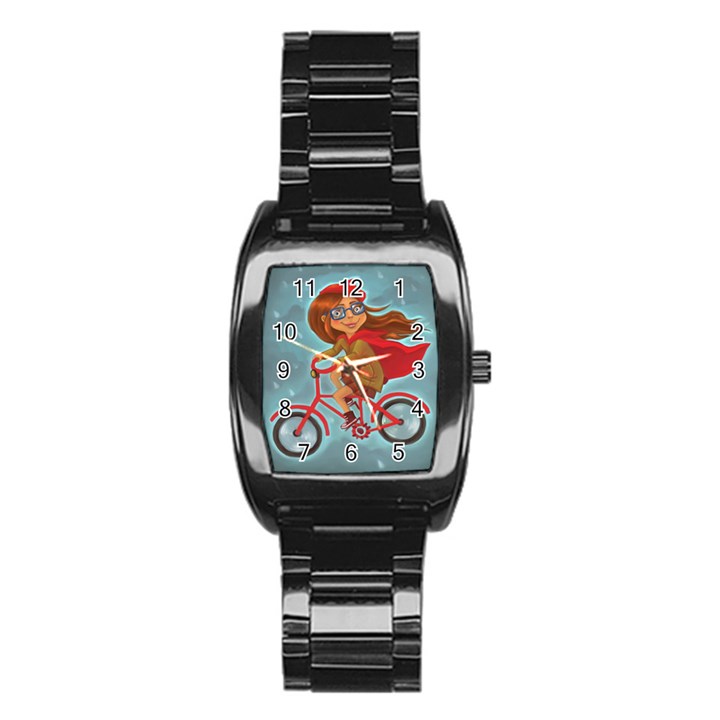 Girl on a bike Stainless Steel Barrel Watch