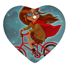 Girl On A Bike Heart Ornament (two Sides)