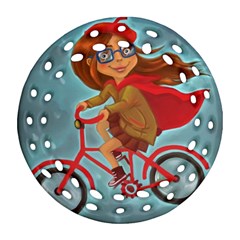 Girl On A Bike Ornament (round Filigree)