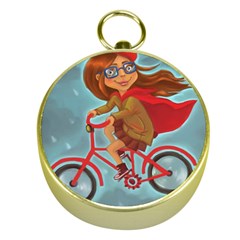 Girl On A Bike Gold Compasses by chipolinka