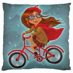 Girl On A Bike Large Flano Cushion Case (two Sides)